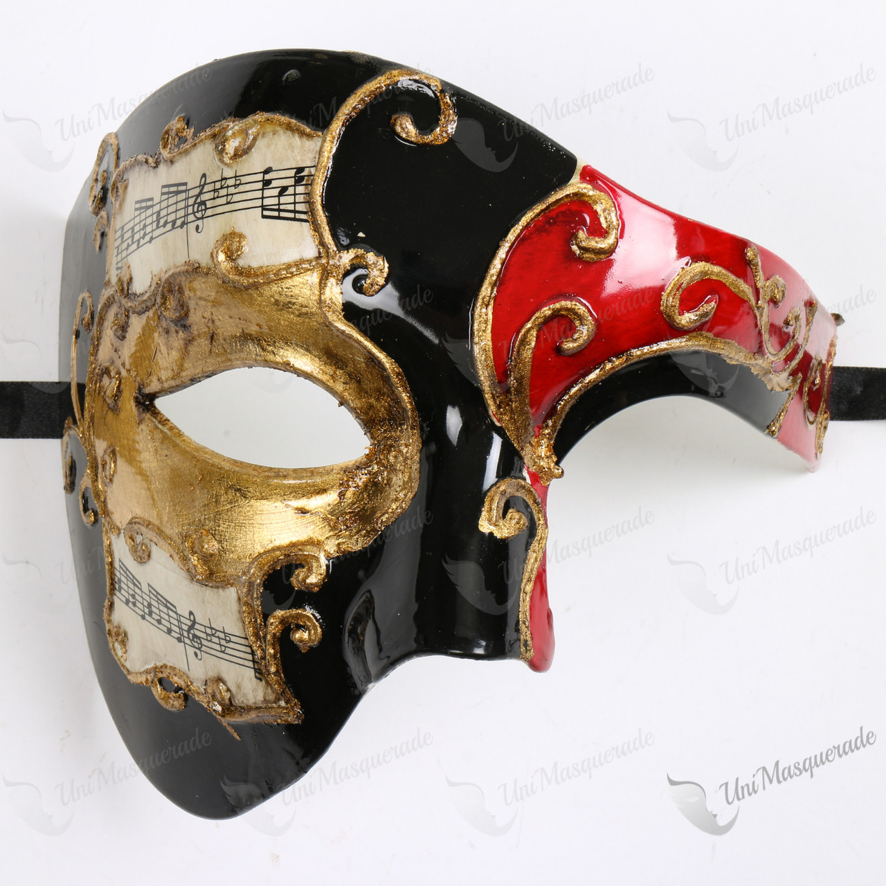 Phantom Of Opera Musical Masquerade Venetian Men Full Mask - Black Red (USM-M2604-BKRD)