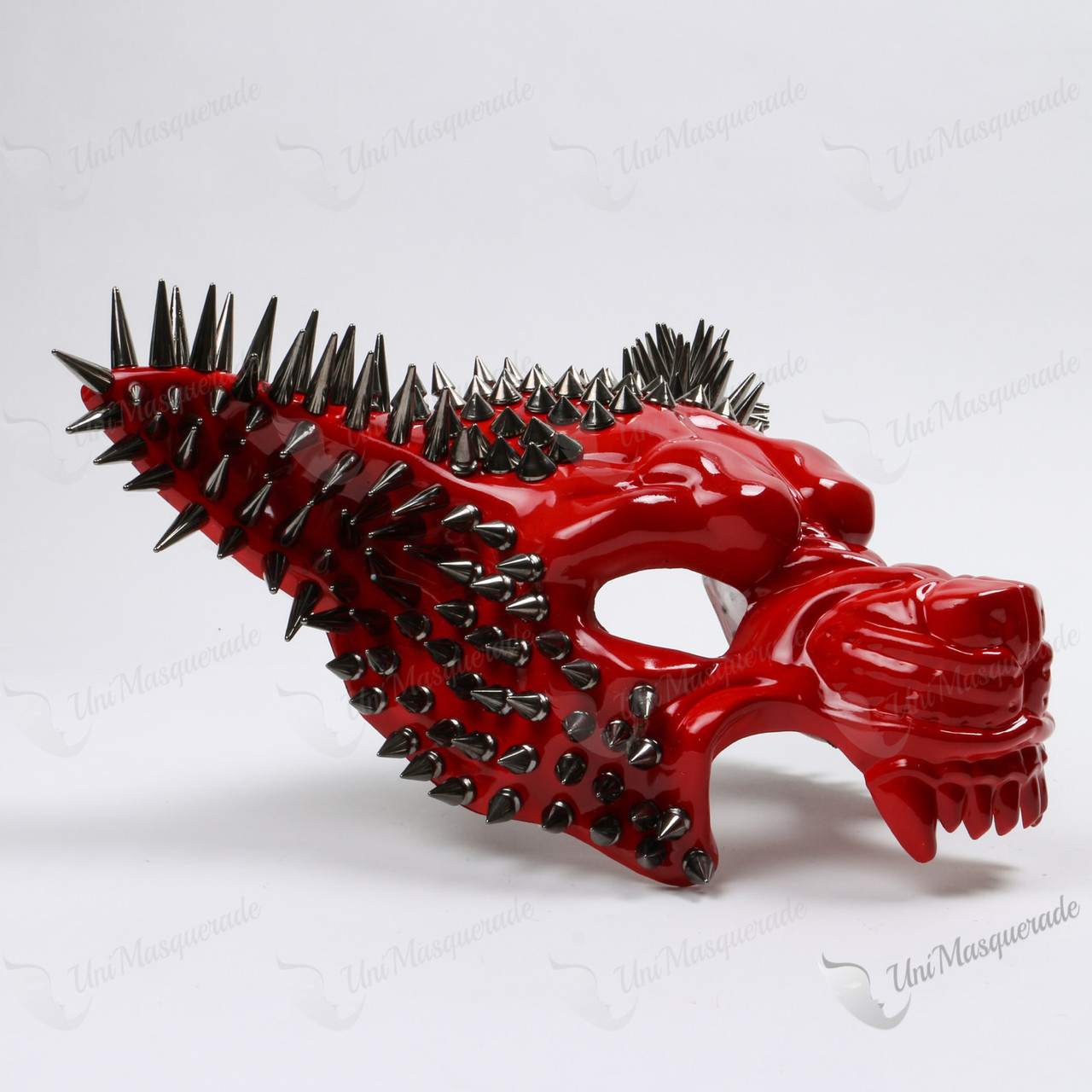 Angry Wolf Steampunk Spike Masquerade Mask - Glossy Red