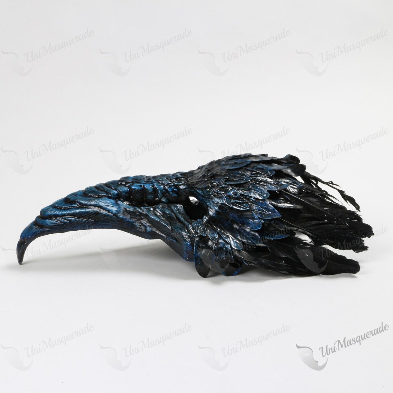 Plague Doctor Raven Long Nose Mask with Feather - Black Blue