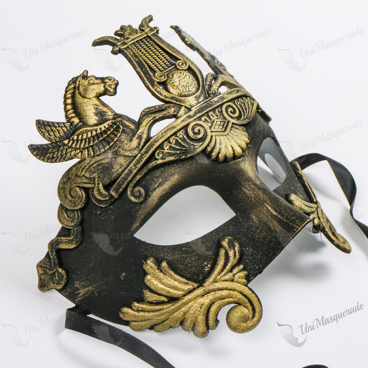 Venetian Pegasus Emperor Black Gold Masquerade Mask