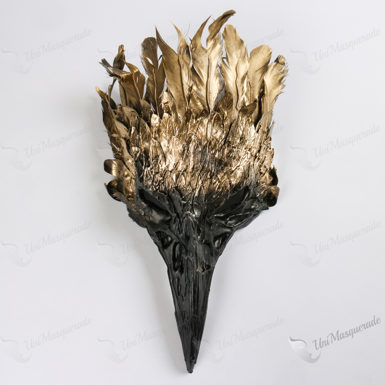 Raven Skull Black Bird Nose Gold Feather Masquerade Mask