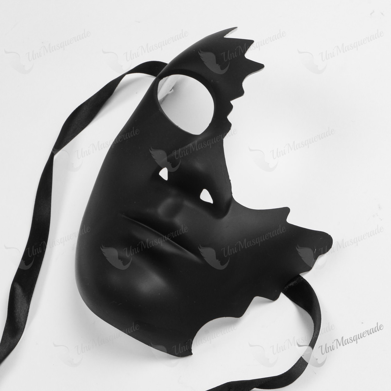 Venetian Full Face Half Crack Masquerade Mask Black - Unimasquerade