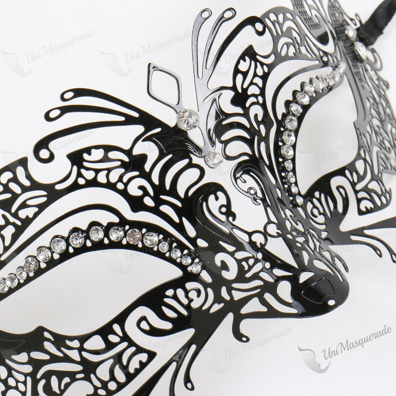 Venetian Fox Masquerade Mask with Rhinestones Black