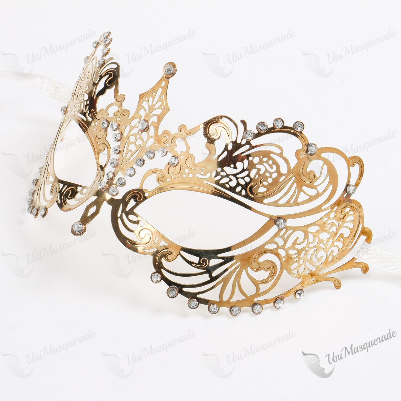Charming Princess Masquerade Mask With Rhinestone Gold