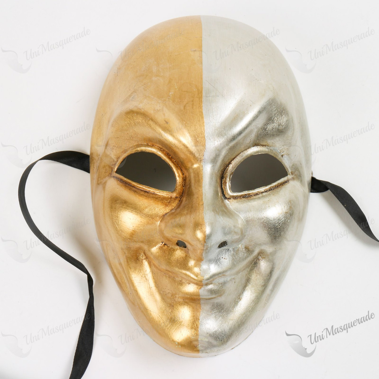 Jester Full Masquerade Mask Metallic Gold Silver - Unimasquerade