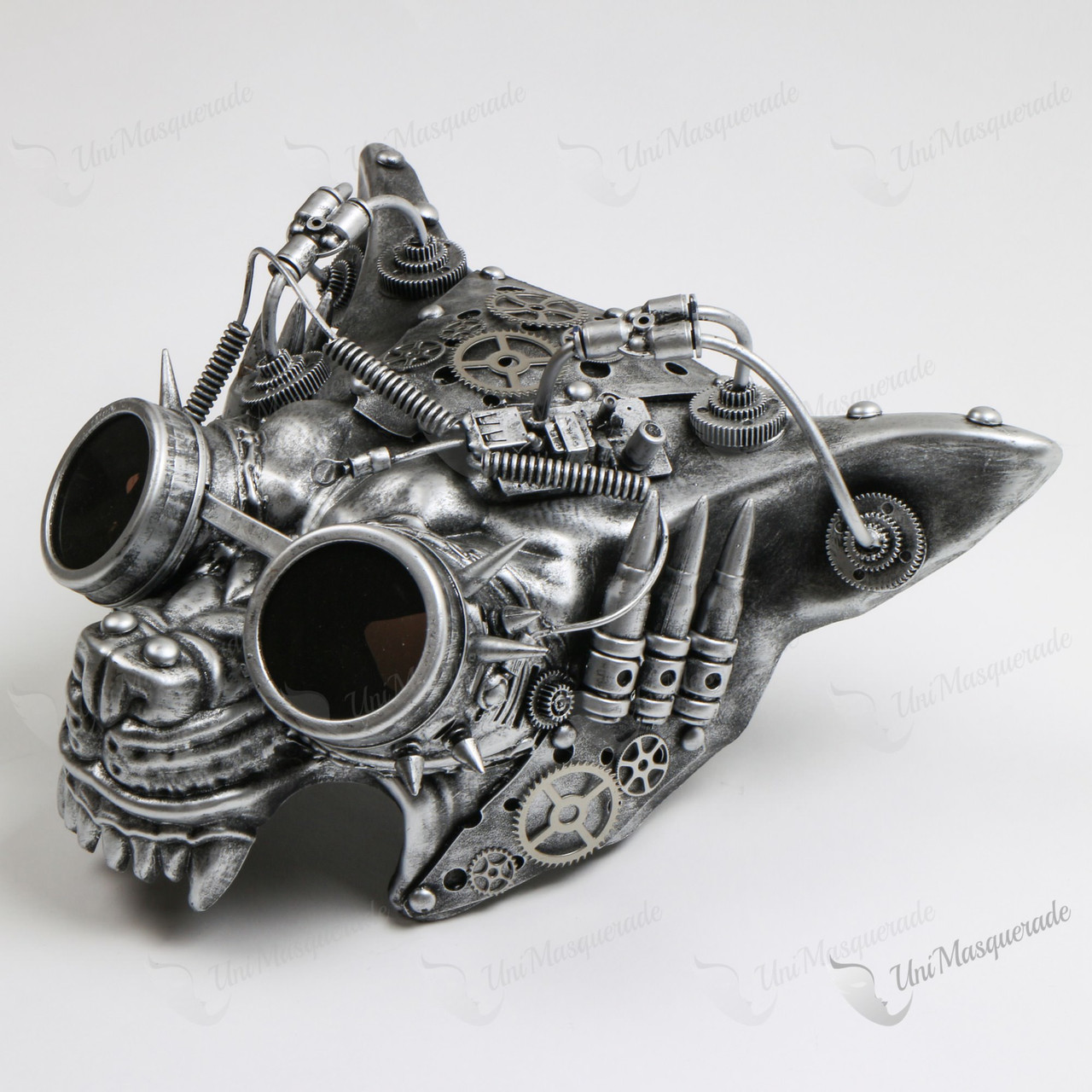 Angry Wolf Robotic Goggles Steampunk Masquerade Silver Mask
