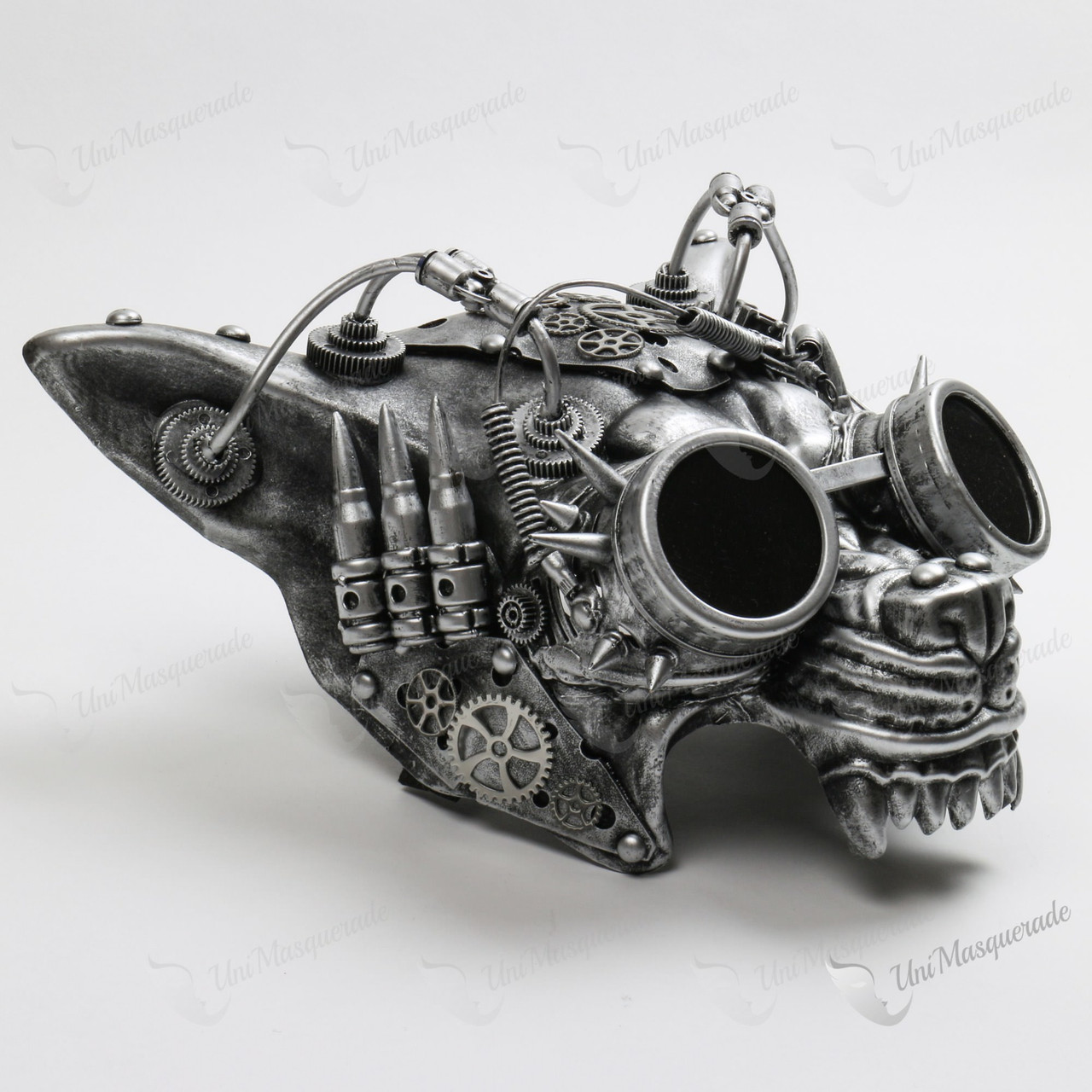 Angry Wolf Robotic Goggles Steampunk Masquerade Silver Mask