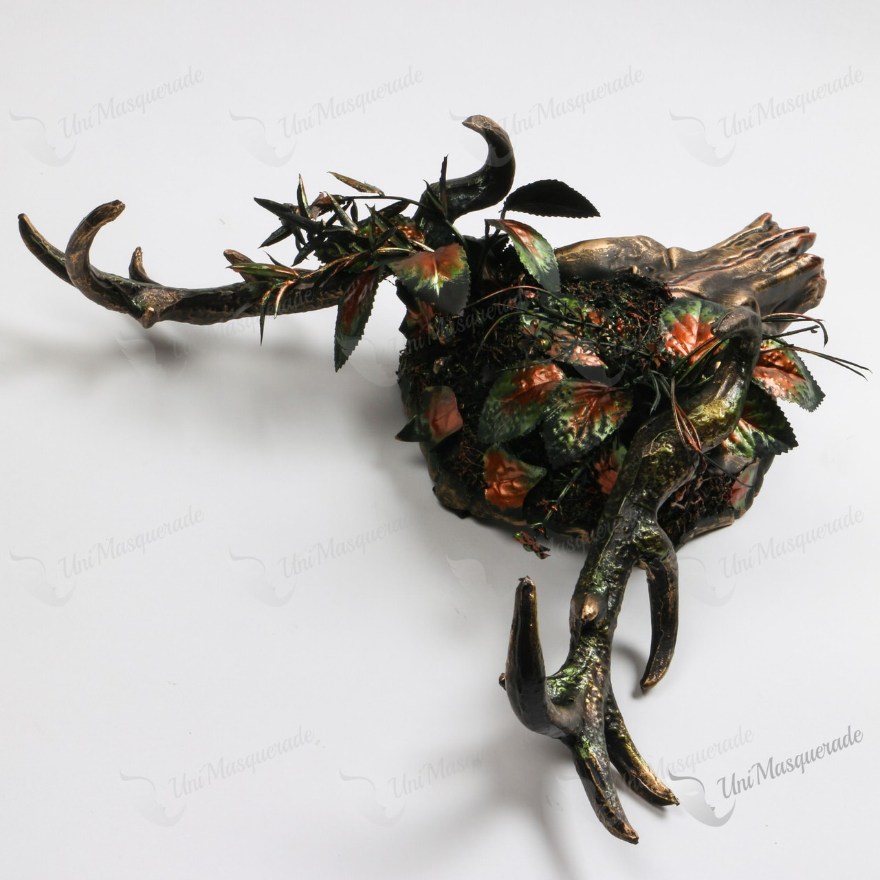 Animal Skull Antler Horns Floral Mythical Masquerade Mask Gold