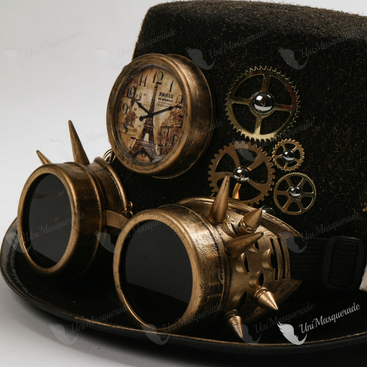 Steampunk Paris Clock with Spikes Goggles Top Hat Antique Gold -  Unimasquerade