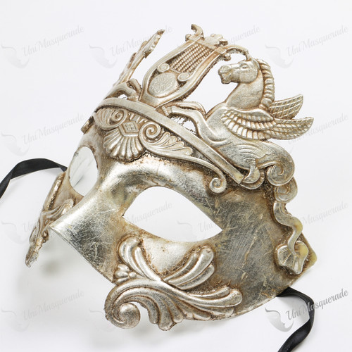 Venetian Pegasus Emperor Metallic Silver Masquerade Mask