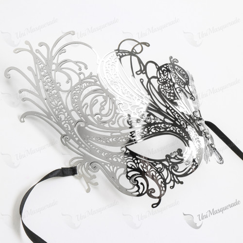 Swan Filigree Laser Cut Silver Rhinstone Masquerade Silver