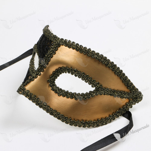 Colombina Classic Venetian Black Lace Masquerade Gold Eye Mask