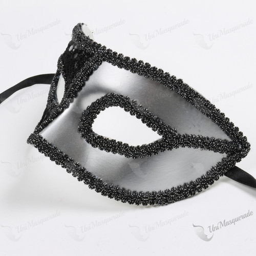 Colombina Classic Venetian Black Lace Masquerade Silver Eye Mask