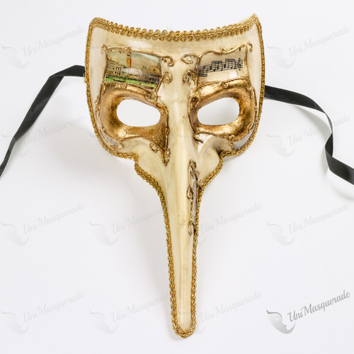 Music Long Carnivals Masquerade Party Mask - Beige Gold