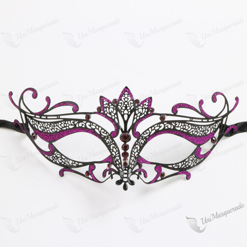 White Uni-sex Women Light Metal Laser Cut Masquerade Mask with Diamonds M7132 