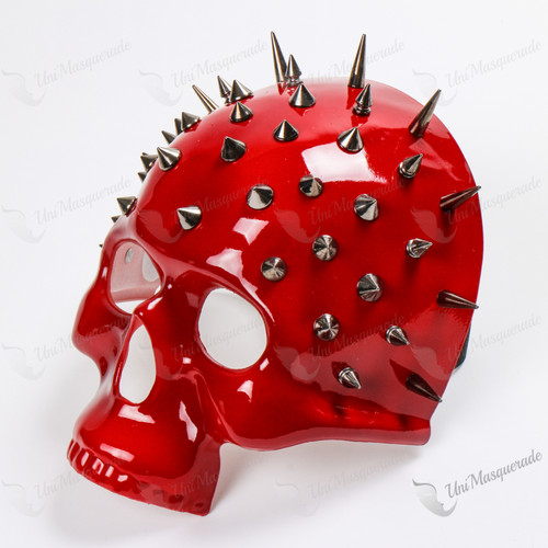 Skull Top Face Red Steampunk Silver Spike Mask