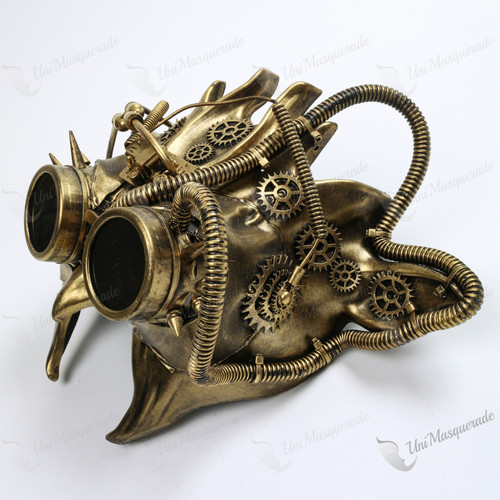 Fire Demon Steampunk Goggles Mask Gold