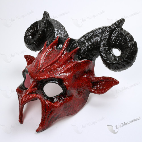 Devil Bloody Red with Black Ram Horn Masquerade Mask