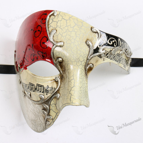 Phantom Of Opera Musical Masquerade Venetian Men Full Mask - Silver Red
