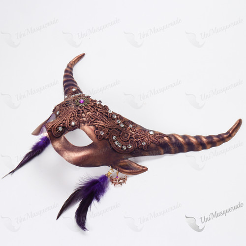 Mythical Fairy Purple Long Horn Lace with Earring Masquerade Mask