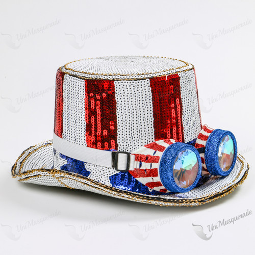 Captain Military Party Top Hat USA Sequin with 3D Holographic Goggles