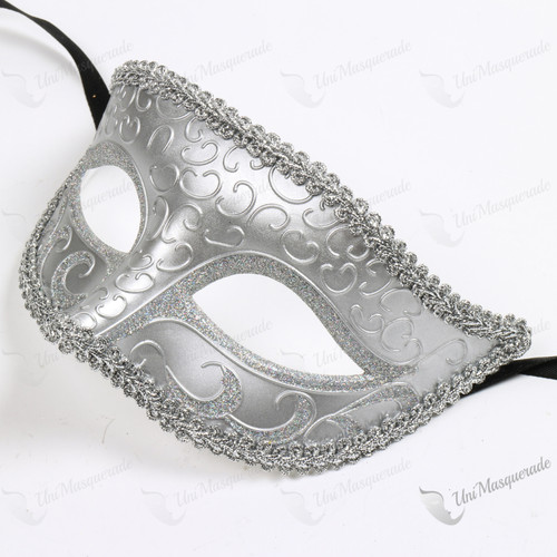 Classic Glitter Venetian Masquerade Mask - Silver