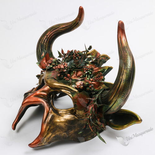 Fire Demon Black OX Horn Mask Forest Green