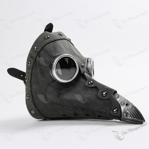 Plague Doctor Goggles with Bird Beak Gray Silver Masquerade Mask