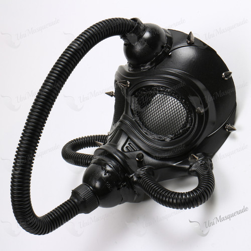 Steampunk Cyborg  Hoses Respirator Gas Spike Masquerade Mask Black