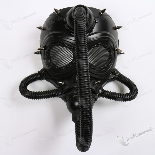 Steampunk Cyborg Hoses Respirator Gas Spike Masquerade Mask Black