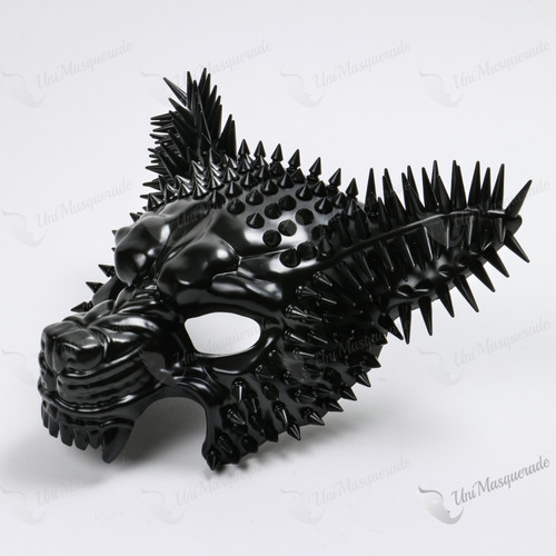 Angry Wolf Steampunk Spike Masquerade Mask - Black