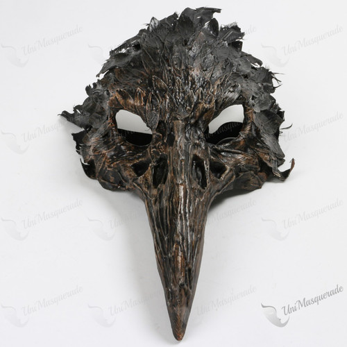 Raven Skull Bird Nose Feather Masquerade Mask - Brown