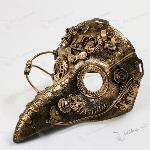 Long Nose Plague Doctor Steampunk Masquerade Mask - Gold