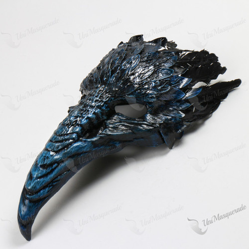 Plague Doctor Raven Long Nose Mask with Feather - Black Blue
