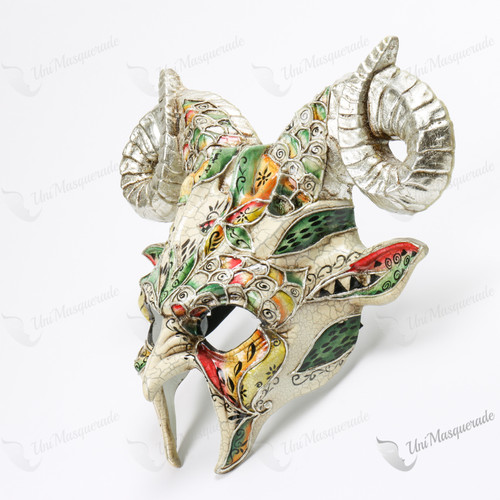 Krampus Ram Demon Devil Horn Mythical Masquerade Venetian Silver Mask