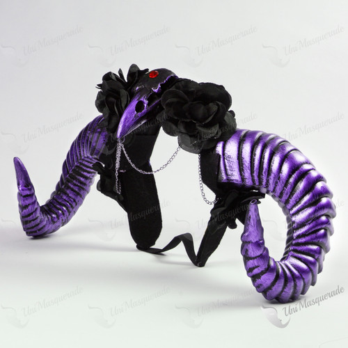 Fairy Ram Large Horn With Raven Skull Headband Purple