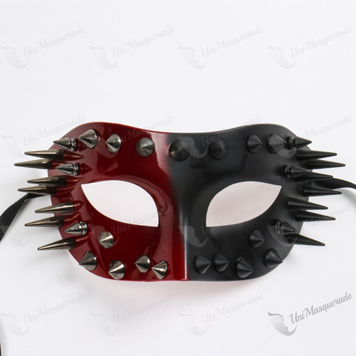 Steampunk Spikes Venetian Masquerade Eye Mask Black Red