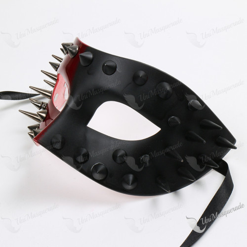 Skull Steampunk Spike Top Masquerade Mask - Glossy Red