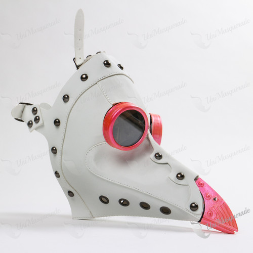 Plague Doctor Goggles with Bird Beak White Pink Masquerade Mask