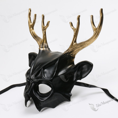 Devil Antler Deer Gold Horn Masquerade Mask Black