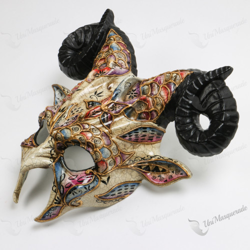 Krampus Ram Demon Devil Black Horn Mythical Masquerade Venetian Gold Mask