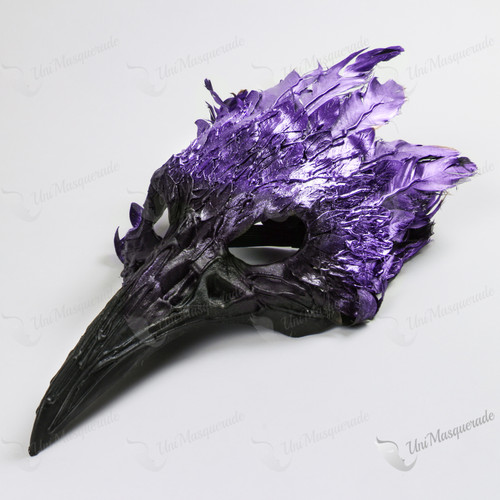 Raven Skull Black Bird Nose Purple Feather Masquerade Mask