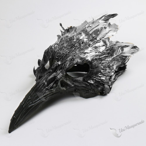 Raven Skull Black Bird Nose Silver Feather Masquerade Mask