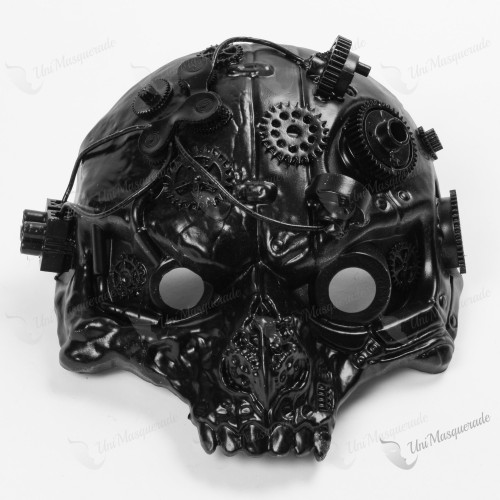 Robot Skull Steampunk Masquerade Black Mask