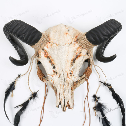 Animal Skull Realistic Twisted Black Ram Horn Masquerade Mask