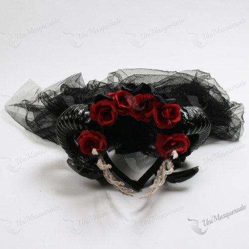 Halloween Skeleton Hand Black Ram Horn with Lace Cap