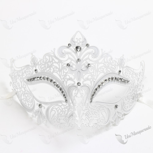 Silver Masquerade Mask for Women, Prom Ball Masquerade Mask, Carnival Face Mask Ivory / White