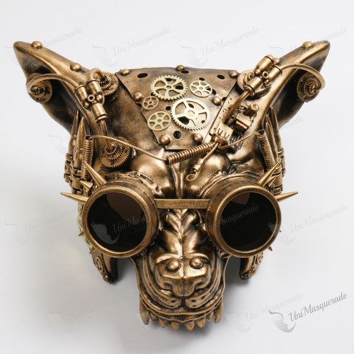 Angry Wolf Robotic Goggles Steampunk Masquerade Gold Mask