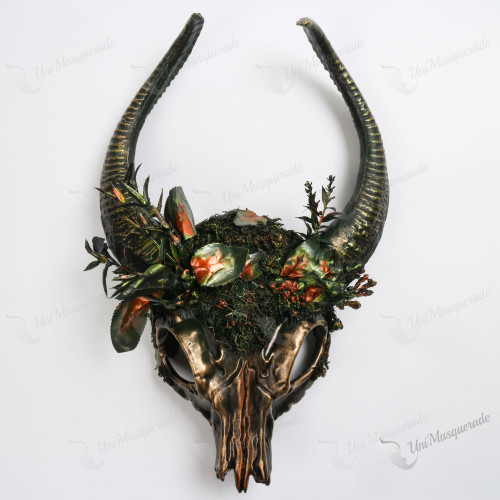 Animal Skull OX Bull Horns Floral Mythical Masquerade Mask Gold