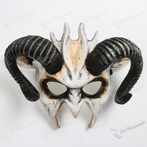 Fire Demon Ram Horn Masquerade White Devil Mask